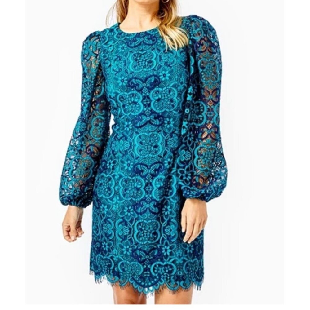 LILLY PULITZER Womens Sz 00 Averi Lace Lined Puff Shoulder Dressy Dress